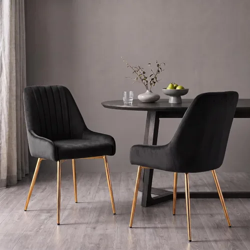 Vista 9 de Juego de 4 sillas de comedor de terciopelo negro, modernas sillas de cocina