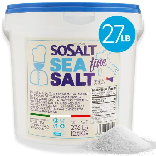 Vista 8 de SoSalt Dal Mare Di Trapani, Sal marina fina de Sicilia, cubo de servicio de alimentos, (11.0 lbs) 11 libras, todo natural, sal marina mediterránea a