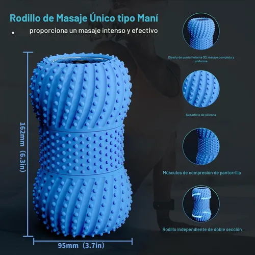 Vista 3 de Pelota de masaje de maní vibratoria 2 en 1 con 6 modos de masaje, bola de rodillo de masaje vibratoria recargable para recuperación muscular, azul