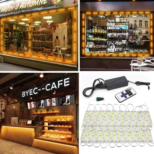 Vista 3 de EAGWELL Luces para escaparates mejoradas de 40 pies, 80 piezas, luces LED para ventana de tienda, color blanco cálido, 4 juegos de luces LED 5054