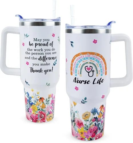 Vista 10 de Vaso de 40 onzas con asa y tapa con pajita a prueba de fugas Regalos inspiradores de cumpleaños del Día de la Madre para mujeres, hombres