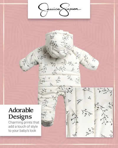 Vista 4 de Jessica Simpson Baby Girls Winter Snowsuit Quilted Fleece Lined Pram Jumpsuit Heavyweight Coveralls for Infants (3-24M)