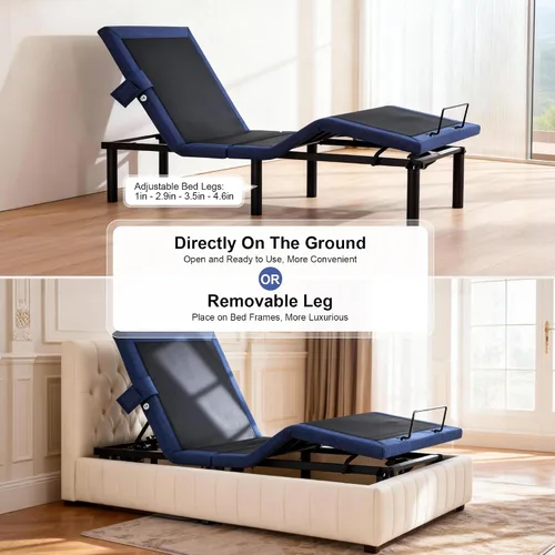 Vista 6 de Fromann Base de cama ajustable individual, base de cama ajustable con control remoto inalámbrico y puertos USB, gravedad cero, masaje, inclinación