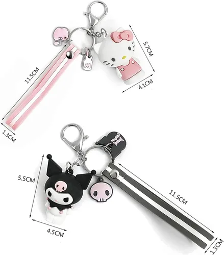 Vista 8 de Bonito llavero para niñas llavero Kuromi llavero de anime accesorios Kuromi llaveros de regalo para niñas bolso de mano dijes de coche