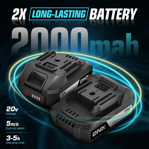 Vista 6 de DNA MOTORING Mini motosierra, motosierra eléctrica de 6 pulgadas, motosierra de mano inalámbrica con 2 baterías de 20 V y 2000 mAh, motosierra