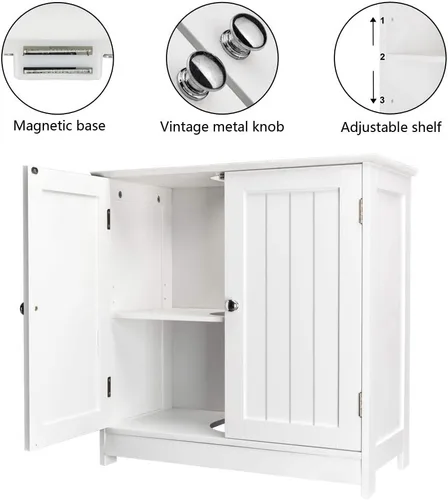 Vista 5 de Gabinete de Almacenamiento para Lavabo de Pedestal con 2 Puertas, Gabinete de Baño Bajo el Lavabo con 2 Puertas y Estante, Gabinete Bajo el Lavabo