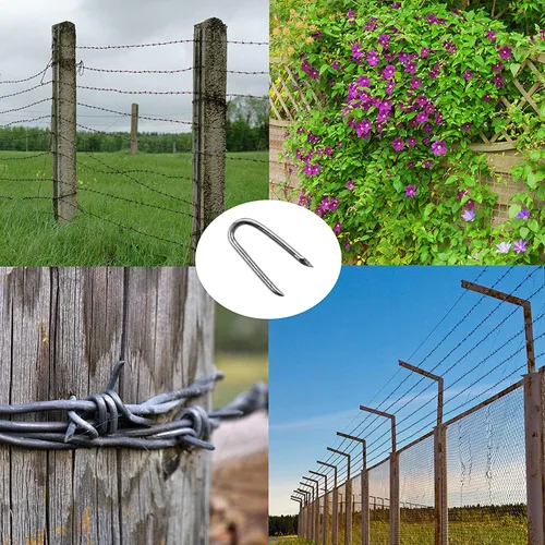 Vista 4 de Grapas galvanizadas para cercas de alambre (260 piezas), grapas de alambre de pollo Juego de uñas de herradura: fija de forma segura la malla