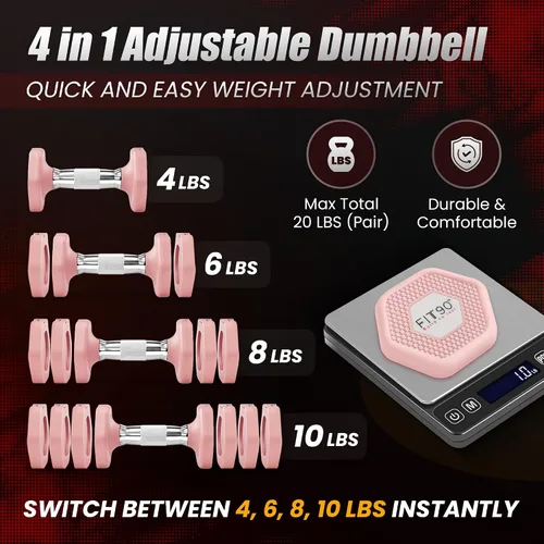 Vista 7 de Juego de mancuernas ajustables de 20 libras con bandas de resistencia para entrenar – Juego de 2 pesas con 4 bandas elásticas para ejercicio