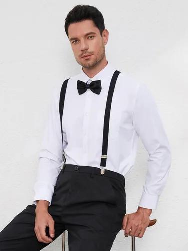 Vista 7 de habibee Color sólido para hombre en forma de Y con clips fuertes tirantes ajustables