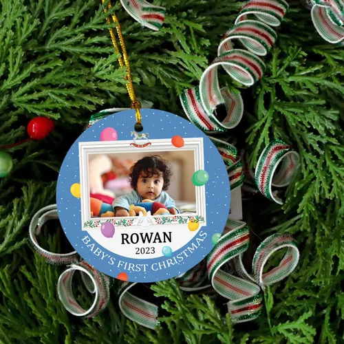 Vista 3 de Adorno de Navidad personalizado para bebé, primer adorno de Navidad del bebé, nombre personalizado y regalo de foto para nuevo papá, adorno de nueva