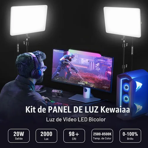 Vista 2 de Kit de luz de video LED de 2 unidades con soporte de trípode de 160 cm, luz de estudio regulable de 2500K-8500K para fotografía, iluminación