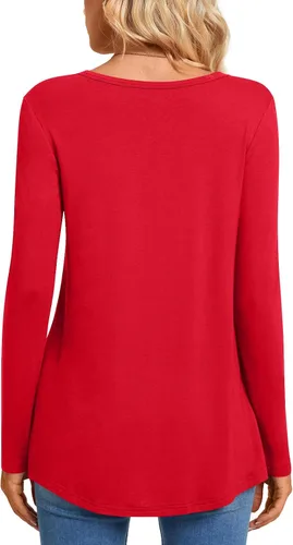 Vista 4 de CATHY Blusa tipo túnica de manga larga para mujer, cuello en V, con botones, informal, plisada, básica