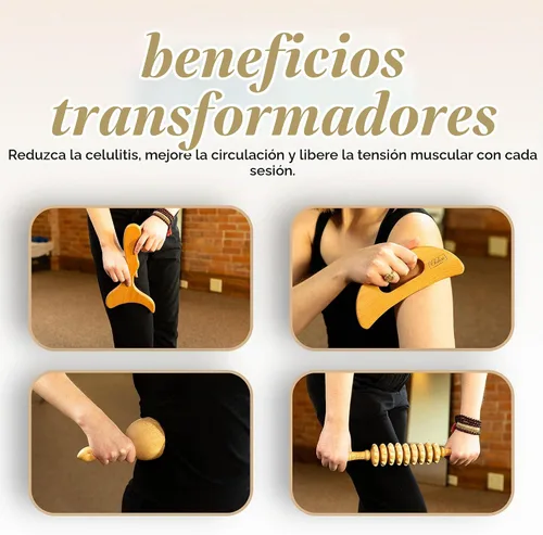 Vista 5 de Set de Herramientas de Masaje de Madera de Lujo Château Avant, Kit de 5 Piezas para Drenaje Linfático y Escultura – Ventosa, Rodillo, Tabla