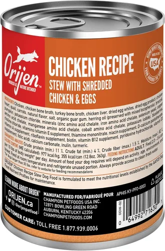 Vista 3 de ORIJEN Trituras de carne real, sin granos, estofado de receta de pollo, comida húmeda prémium para perros