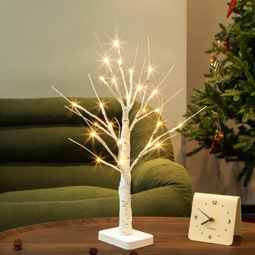Vista 5 de PABIPABI Árbol de Abedul Iluminado, Árbol de Navidad de 22'' con 24 LED, Centro de Mesa Árbol Artificial con Luces Alimentado por Batería