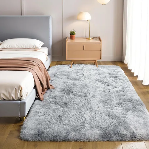 Vista 47 de KICHOWUA - Tapete grueso y esponjoso de 3 x 5 pies, color negro, ultrasuave, lavable, antideslizante, acogedor y peludo, para sala, dormitorio