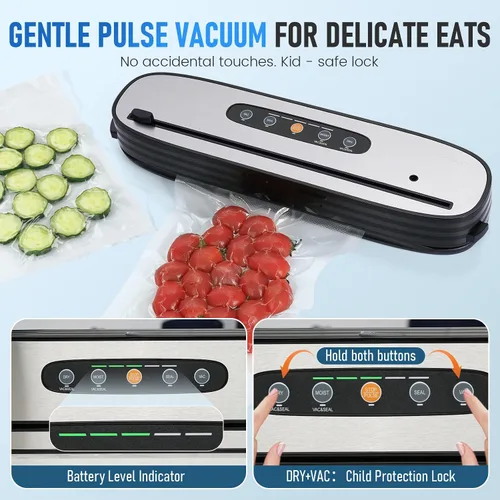 Vista 6 de Sellador al vacío, máquina portátil ahorradora de alimentos con modos seco/húmedo, diseño recargable, bloqueo infantil y cortador integrado, máquina