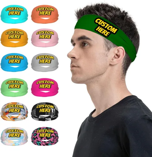 Vista 29 de Diadema deportiva personalizada para añadir cualquier foto texto, logotipo, personalizable, bandas elásticas que absorben la humedad para mujeres