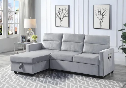 Vista 3 de Lilola Home Ivy - Sofá modular reversible de terciopelo gris claro de 82 pulgadas de ancho con diván de almacenamiento, sofá extraíble en forma de L