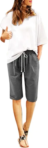 Vista 21 de Pantalones cortos sólidos con control de barriga, casuales, con cordón, cómodos, para mujer, pantalones cortos ligeros de verano para correr 2023