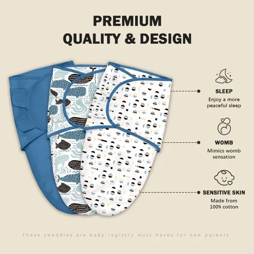 Vista 2 de Cute Castle 3 paquetes de sacos de dormir para bebé - Saco de dormir para recién nacido - Manta para envolver ergonómica para bebé para niños y Azul