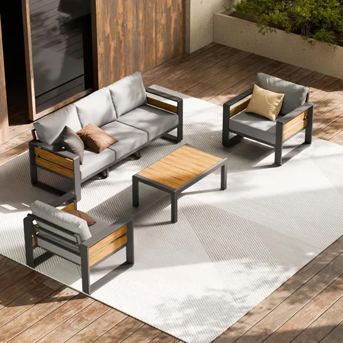 Vista 20 de ZANDOR Muebles de Exterior de Aluminio - 1 Pieza Sofá de Dos Plazas, Sofá de Exterior Moderno de Metal Resistente a Todas las Condiciones con Cojín