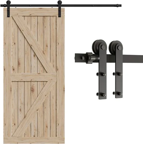 Vista 13 de CCJH Kit de herrajes para puerta corrediza de granero de 4 pies, resistente, suave y silencioso, fácil de instalar, se adapta a paneles de puerta