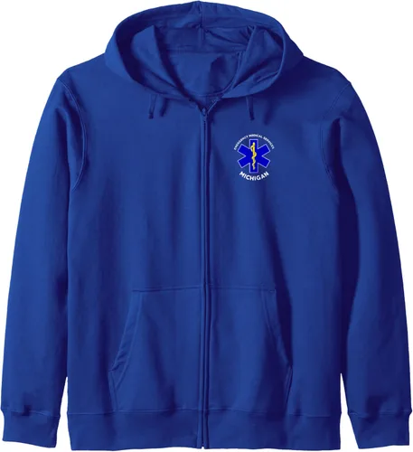 Vista 3 de Michigan EMS Emergency Medical Services EMT - Sudadera con capucha con cremallera, Negro