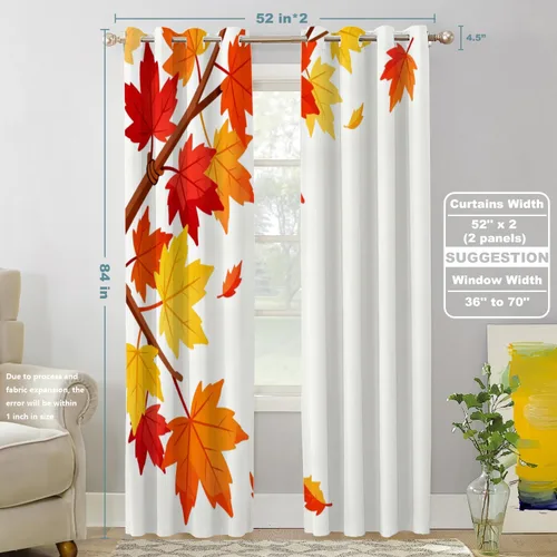 Vista 528 de Shrahala Orange Autumn Autumn Blackout Curtain Tiers, Fall Kitchen Valance Light Blocking Tier Drapes with Rod Pocket, 2 Pack 26 X 24 in