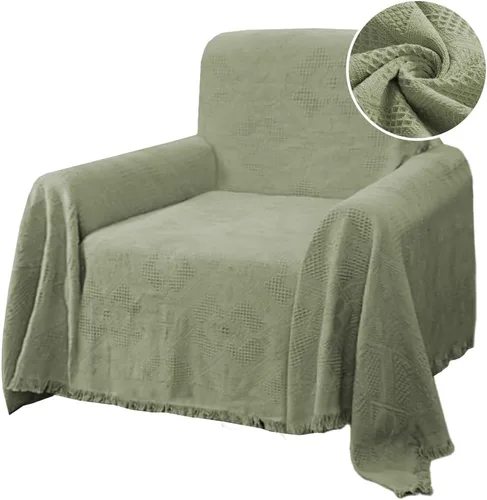 Vista 33 de H.VERSAILTEX Fundas de Sofá de Algodón Funda de Sofá Funda Protectora de Sofá para la Mayoría de Sofás de Diferentes Formas, Presenta Jacquard Verde
