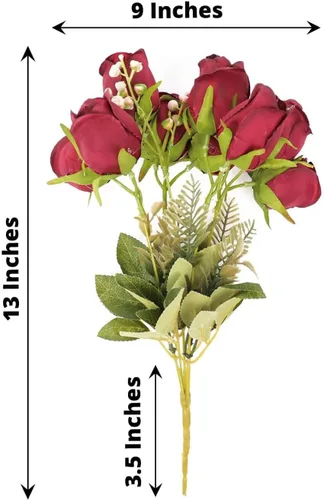 Vista 3 de Efavormart - Paquete de 3 ramos de rosas artificiales de tacto real burdeos de 13 pulgadas, arreglos florales de seda Borgoña