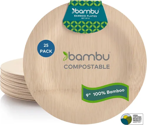 Vista 13 de Bambu, Platos redondos desechables de bambú de 7 pulgadas, orgánicos, biodegradables, respetuosos con el medio ambiente, platos de boda y fiesta