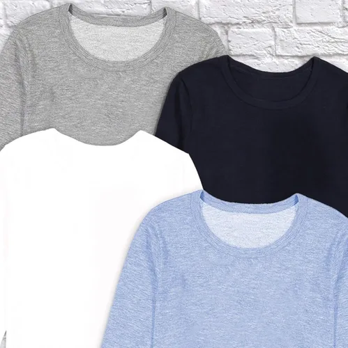 Vista 6 de Brix Camiseta de manga larga para niños pequeños, paquete de 4 camisetas de algodón sin etiquetas.
