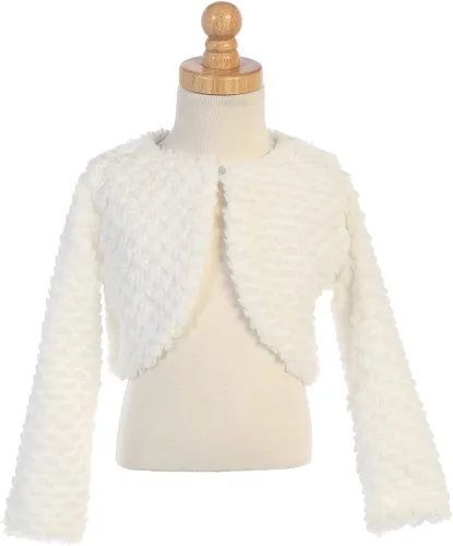 Vista 2 de Cárdigan blanco hecho en Estados Unidos para niñas, suéteres de piel sintética para niñas, bolero de vestir para niñas pequeñas, chaqueta para bebés