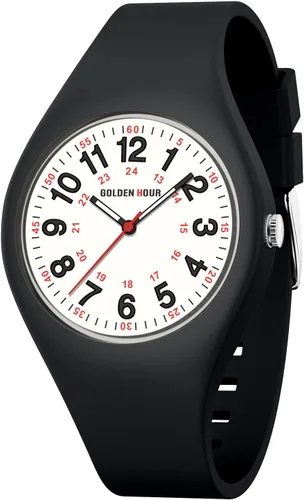 Vista 13 de GOLDEN HOUR Relojes deportivos impermeables analógicos unisex para enfermeras, profesionales médicos, estudiantes, esfera militar brillante y fácil