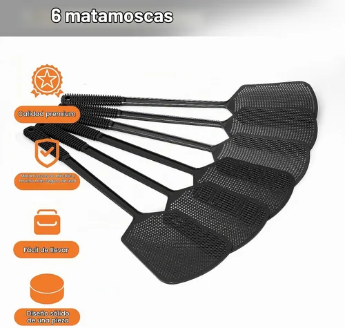 Vista 3 de Fly Swatters-Begonia - Matamoscas gruesos flexibles y resistentes con pala más grande, color negro, paquete de 6
