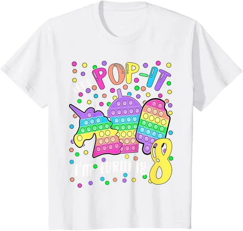 Vista 68 de Let's Pop-it I'm turning 8 Colorful 8th Birthday - Camiseta para niña, Negro