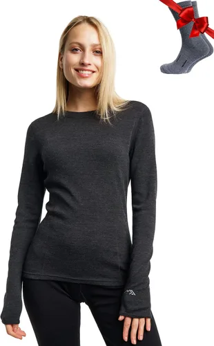 Vista 11 de 100% lana merino capa base mujer - camisa térmica de manga larga con 165 gris carbón