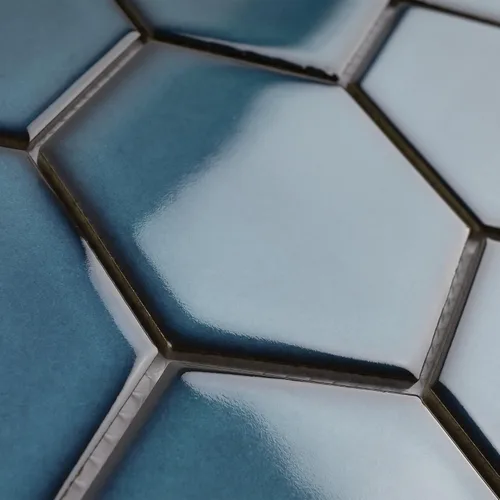 Vista 3 de TPMG-29 - Mosaico hexagonal de 4 x 4 pulgadas, porcelana, color azul cristal (pulido), 1 hoja