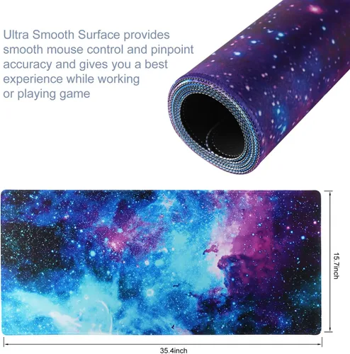 Vista 3 de Alfombrilla de mouse extendida para juegos, alfombrilla de escritorio grande con base de goma antideslizante, para computadora, laptop, teclado