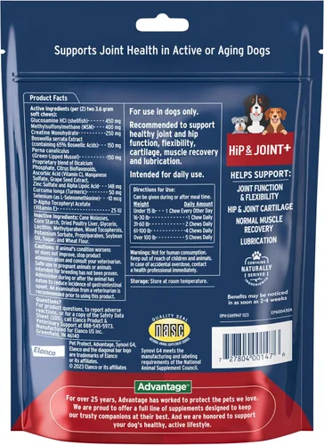 Vista 7 de Paquete de perros medianos K9 Advantix II de 11 a 20 libras. Suministro de 6 meses + suplemento protector de cadera y articulaciones para perros