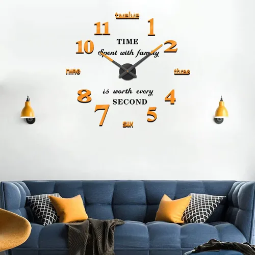 Vista 9 de VANGOLD Reloj de pared DIY sin marco, espejo 3D, gran silencio, calcomanías de pared para sala de estar, dormitorio, decoración del hogar Dorado