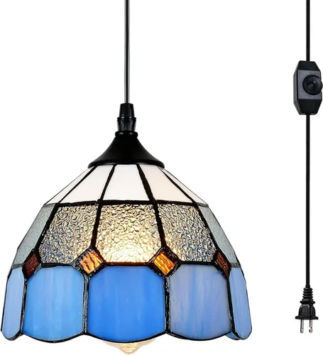 Vista 8 de Lámpara colgante Tiffany - Lámpara colgante regulable mini con enchufe, lámpara de techo estilo swag clásica perfecta para comedor, recámara