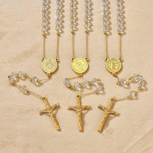 Vista 6 de ChainsProMax Collar con rosario de Virgen MaríaSan Cristóbal y San Miguel para mujer, foto personalizadatexto disponible-Envía caja de regalo