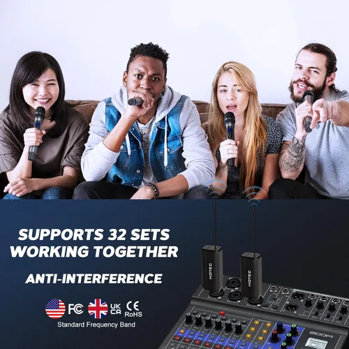 Vista 8 de HOTEC Micrófonos inalámbricos Dual UHF Sistema de micrófono de mano con control de eco/volumen, receptor recargable para karaoke, iglesia, boda