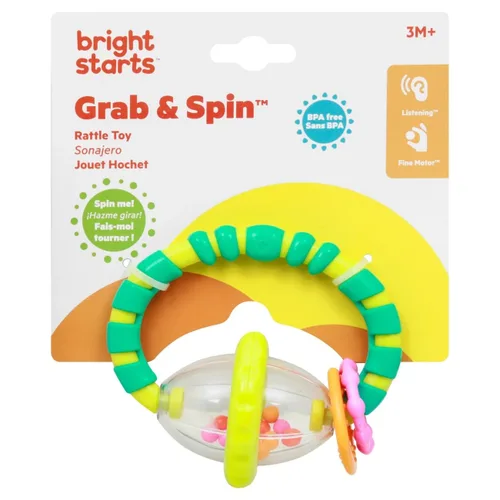 Vista 2 de Bright Starts Grab & Spin - Juguete mordedor para bebé, sonajero y sin BPA, para edades de 3 meses + 1 unidad (paquete de 2)