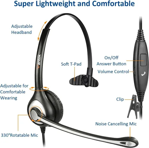 Vista 4 de Wantek Auriculares para teléfono celular con micrófono con cancelación de ruido para portátiles, PC, conector de 0.138 in, control de volumen