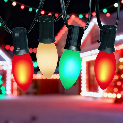 Vista 10 de Abeja Guirnalda de luces naranjas C7 de Halloween de 25 pies para exteriores con 27 bombillas naranjas (2 de repuesto), luces naranjas de Halloween