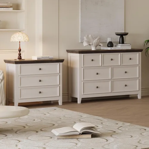 Vista 6 de BOSHIRO Cómoda de granja de 3 cajones para dormitorio - 31.5" de ancho 3 cajones de almacenamiento como mesita de noche o cómoda de pie