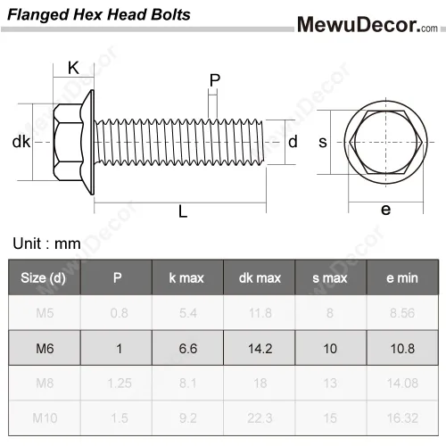 Vista 10 de Tornillos hexagonales con brida M10-0.059 x 0.787 in, acero inoxidable 18-8 (304), acabado liso, DIN 6921, 5 PCS